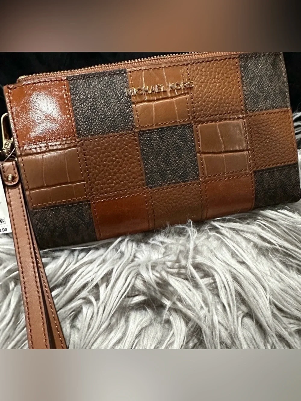 Michael Kors Adele Patchwork Leather Zip Wallet in Brown and Dark Brown